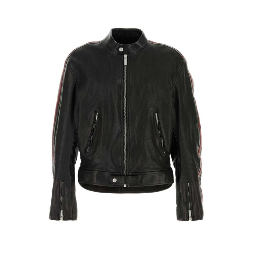 Gucci Men Black Leather Jacket